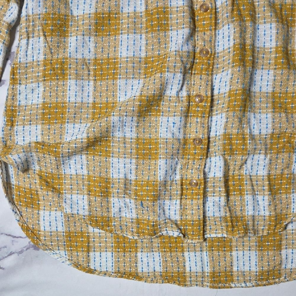 Pilcro Mustard & White Plaid Buttondown Shirt with Blue Accents - Picture 9 of 9